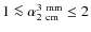 $1 \la \alpha^{\rm {3~mm}}_{\rm {2~cm}} \leq 2$