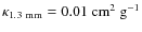 $\kappa_{\rm 1.3~mm} = 0.01~ {\rm cm}^2~{\rm g}^{-1}$