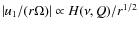 $\vert u_1/(r\Omega)\vert \propto H(\nu,
Q)/r^{1/2}$