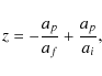\begin{eqnarray*}z = -\frac{a_p}{a_f}+\frac{a_p}{a_i},
\end{eqnarray*}