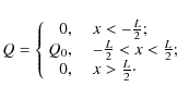 \begin{displaymath}Q = \left\{
\begin{array}{rl}
0, \ \ \ & x < -\frac{L}{2}; \\...
...{L}{2}; \\
0, \ \ \ & x > \frac{L}{2}\cdot
\end{array}\right.
\end{displaymath}