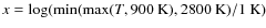 $x=\log (\min(\max(T, 900~{\rm K}), 2800~{\rm K})/1~{\rm K})$