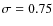 $\sigma = 0.75$