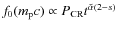 $f_0(m_{\rm p}c) \propto P_{\rm CR} t^{\tilde{\alpha}(2-s)}$