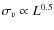 $\sigma_{v} \propto L^{0.5}$
