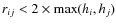 $r_{ij} < 2 \times \max(h_i, h_j)$