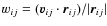 $w_{ij} = (\vec{v}_{ij} \cdot
\vec{r}_{ij})/\vert\vec{r}_{ij}\vert$