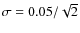 $\sigma = 0.05/\sqrt{2}$
