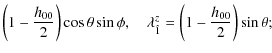 $\displaystyle \left(1-\frac{h_{00}}{2}\right)\cos\theta\sin\phi,\quad
{\lambda}_{\hat{1}}^{z} = \left(1-\frac{h_{00}}{2}\right)\sin\theta;$