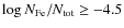 $\log{N_{\rm Fe}/N_{\rm tot} \geq -4.5}$