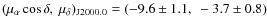$(\mu_\alpha\cos\delta,~\mu_\delta)_{\rm
J2000.0} = (-9.6\pm1.1,~-3.7\pm0.8)$
