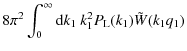 $\displaystyle 8\pi^2
\int_0^{\infty} {\rm d}k_1 ~ k_1^2 P_{\rm L}(k_1) \tilde{W}(k_1 q_1)$