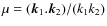 $\mu=({\vec k}_1.{\vec k}_2)/(k_1k_2)$