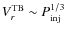 $V_r^{\rm TB}\sim P_{\rm inj}^{1/3}$