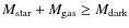 $M_{{\rm star}}+M_{{\rm gas}} \geq M_{{\rm dark}}$
