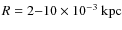 $R=2{-}10
\times 10^{-3}~{\rm kpc}$