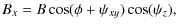 $\displaystyle B_x = B\cos(\phi+\psi_{xy})\cos(\psi_z),$