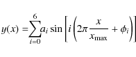 \begin{displaymath}y(x) = \!\!\sum_{i=0}^{6}\!\! a_{i} \sin \left[ i \left( 2\pi \frac{x}{x_{\rm max}}+ \phi_{i} \right) \right]
\end{displaymath}