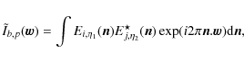 \begin{displaymath}\tilde{I}_{b,p}(\vec{w}) = \int E_{i, \eta_1}(\vec{n})E^\star_{j,\eta_2}(\vec{n}) \exp(i2\pi\vec{n}.\vec{w}) {\rm d}\vec{n} ,
\end{displaymath}