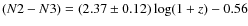 $(N2-N3) = (2.37\pm0.12) \log(1+z) - 0.56$