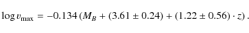 \begin{displaymath}\log v_{\rm max}=-0.134\left(M_{B}+(3.61\pm0.24)+(1.22\pm0.56)\cdot z\right).
\end{displaymath}