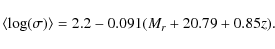 \begin{displaymath}\langle\log(\sigma)\rangle=2.2-0.091(M_{r}+20.79+0.85 z).
\end{displaymath}