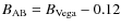 $B_{\rm AB}=B_{\rm Vega}-0.12$