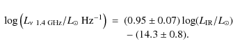 \begin{displaymath}\begin{array}{rcl}
\log \left(L_{\nu~ 1.4~{\rm GHz}} / L_\odo...
...{\rm IR} / L_\odot) \\
&&\mbox{}- (14.3\pm0.8).\\
\end{array}\end{displaymath}