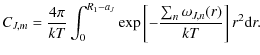 $\displaystyle C_{J,m}=\frac{4\pi}{kT}\int_0^{R_1-a_J} \exp \left[-\frac{\sum_n \omega_{J,n}(r)}{kT}\right] r^2 {\rm d}r.$