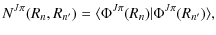 $\displaystyle N^{J\pi}(R_n,R_{n'}) = \langle \Phi^{J\pi}(R_n) \vert \Phi^{J\pi}(R_{n'}) \rangle,$