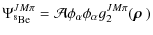$\displaystyle \Psi^{JM\pi}_{\rm ^8Be}={\mathcal A} \phi_{\alpha} \phi_{\alpha} g_2^{JM\pi}(\mathbf{\mbox{\boldmath$\rho$ }})$