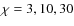 $\chi =3, 10, 30$