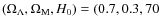 $(\Omega_{\Lambda}, \Omega_{\rm M}, H_0) = (0.7, 0.3, 70$