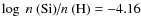 $\hbox{$\log~n$ (Si)/$n$ (H)}= -4.16$