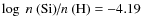 $\hbox{$\log~n$ (Si)/$n$ (H)}= -4.19$