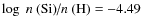 $\hbox{$\log~n$ (Si)/$n$ (H)}= -4.49$