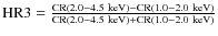 ${\rm HR}3=\frac{{\rm CR}(2.0-4.5~{\rm keV})-{\rm CR}(1.0-2.0~{\rm
keV})}{ {\rm CR}(2.0-4.5~{\rm keV})+{\rm CR}(1.0-2.0~{\rm keV})}$