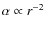 $\alpha\propto r^{-2}$