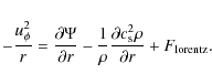\begin{displaymath}-\frac{u_{\phi}^2}{r}=\frac{\partial \Psi}{\partial r} -
\f...
...\frac{\partial c_{\rm s}^2 \rho }{\partial r}+F_{\rm lorentz}.
\end{displaymath}