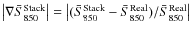 $\left\vert\nabla\bar{S}_{850}^{\rm Stack}\right\vert=\left\vert(\bar{S}_{850}^{\rm Stack}-\bar{S}_{850}^{\rm Real})/\bar{S}_{850}^{\rm Real}\right\vert$