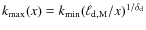 $k_{\rm max}(x)= k_{\rm min} (\ell_{\rm d,M}/x)^{1/\delta_{\rm d}}$