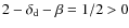$2-\delta_{\rm d}-\beta = 1/2 > 0$
