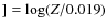 $]=\log({Z}/{0.019})$