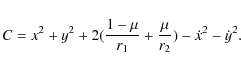 \begin{displaymath}C = x^2 + y^2 + 2(\frac{1 - \mu}{r_1} + \frac{\mu}{r_2}) - \dot{x}^2 - \dot{y}^2.
\end{displaymath}