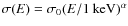 $\sigma(E)= \sigma_0 (E/1~{\rm keV})^{\alpha}$