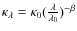 $\kappa_\lambda = \kappa_{0}(\frac{\lambda}{\lambda_0})^{-\beta}$