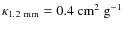$\kappa_{{\rm 1.2~mm}} = 0.4~{\rm cm^2~g^{-1}}$