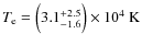 $T_{\rm e} = \Big(3.1^{+2.5}_{\rm -1.6}\Big)\times 10^{4}~{\rm K}$