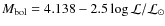 $M_{\rm bol}=4.138-2.5\log \mathcal{L}/\mathcal{L}_{\odot}$