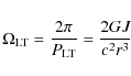 \begin{displaymath}\Omega_{\rm LT}={2 \pi \over P_{\rm LT}}={2 G J\over c^2 r^3}
\end{displaymath}